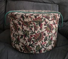 Vintage LARGE 18.5" x 11.5" Round tapestry floral hat box with handle. Storage.