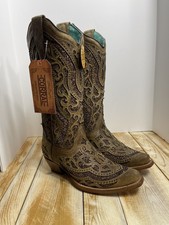 Corral Boots Womens 6.5 Western Embroidered Golden Glitter Inlay Leather Cowboy