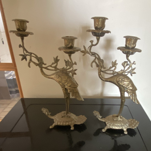 Gold metal bird candelabra - metal,