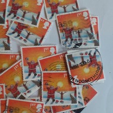 80 x 1st Class GB Stamp-Santa Celebrating Sunrise-Used- Franked-Off Paper - 2004