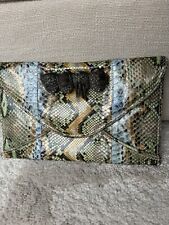 Mason Posh Python Snakeskin Clutch Bag Duster Knuckle Duster Ring Envelope Blue