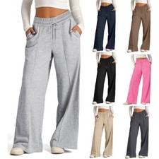 Ladies Casual Wide Leg Sweatpants Joggers Pants Elastic Waist Trousers BottomsUK