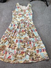X Cath Kidston London Dress Seaside Beach Hut Boat Size S 8 Lined Multicoloured