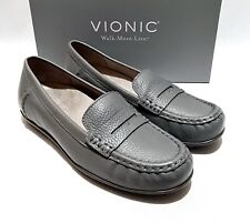 Vionic Marcy Orthotic Loafer Charcoal Leather Casual Flat Shoes RRP£90 New