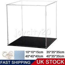 10/35/40cm Clear Acrylic Display Case Perspex Box Plastic Black Base Dustproof