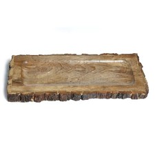 Wooden Serving Tray Tree Trunk Rectangular Serving Platter Tray - Bakkal Edge UK