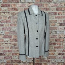 FERAUD Jacket Grey Black UK 12 Fitted Blazer Pure Wool Silk Sequin Trim
