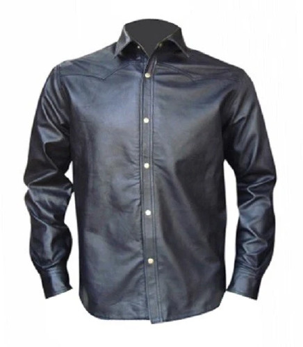 Mens leather shirt black - leather,