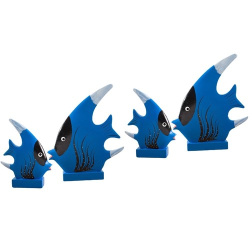 4pcs blue wooden - wooden, fish