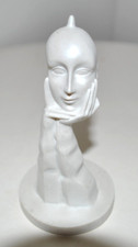 Daydream Thinker Face- Art Sculpture Face Mask On Stand- Vintage White- Striking