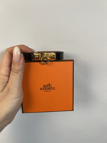 Hermes black leather gold