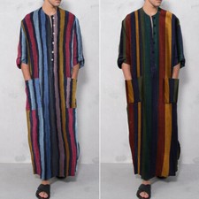 Mens Kaftan Robe Striped Thobe