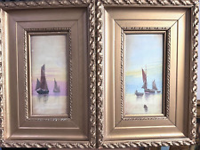 Vernon Hardy antique pair of paintings nautical  seascape Fishing ships framed