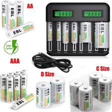 EBL AA AAA C D Size Cell Rechargeable Batteries Battery / LCD Battery Charger