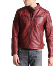 Men's Vintage Red Retro Biker Motorcycle Jacket Genuine Lambskin Leather Jacket