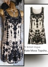kate moss Vintage topshop 2010 20s Deco Gatsby lace beaded black Ivory dress 10