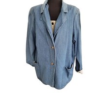 1980s Vintage Denim Jacket Oversized Shoulder Pads Contrast Cuffs Roll Up Sleeve