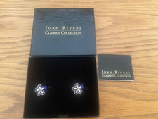 Vintage Boxed Joan Rivers Blue & White Enamel Flower Clip/Screw Back Earrings