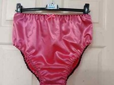 ADULT BABYS~SISSY~MAIDS~ UNISEX DOUBLE LAYER SATIN HI WAIST PANTS IN HOT PINK