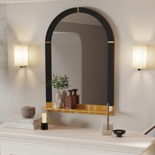 Vintage Wall Mirror with Gold Shelf Arch Vanity Mirror Baroque Inspired Decor