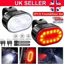 2x Mountain Bike Lights USB Rechargeable Bicycle LED Torch Front Rear + Lamp Set