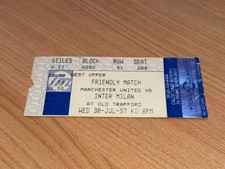 TICKET 1997/98 Manchester United v Inter Milan Friendly - Rare Long Blue Ticket