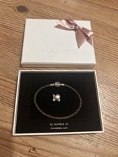 Pandora Leather Bracelet Brown 20cm And Silver Pram Charm (retired)
