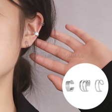 Trendy 3pcs Silver Ear Cuff Set Helix Cartilage Clip On Earrings Sterling Silver