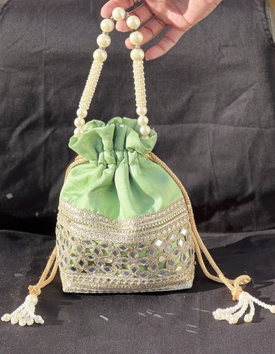 Elegant mint green potli - green, bag