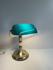 Vintage Brass Banker's Desk Lamp With Green Plastic Shade | Very Old And Worn