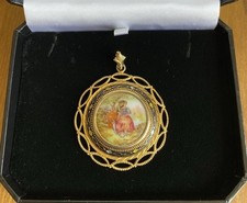 Vintage Fragonard Porcelain Pendant With Ornate Enamel & Gold Tone Base