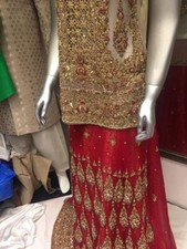 LOW PRICED - PAKISTANI/INDIAN WEDDING BRIDAL LENGHA WITH MATCHING SET & BAG - M