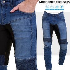 Mens Denim Blue Armor Motorcycle Jeans Aramid Lining Stretchable Motorbike Pants