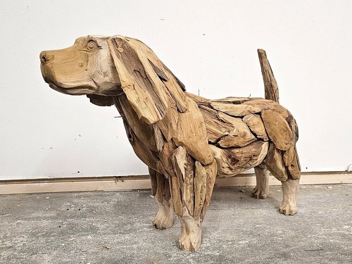Teak carved dog - -, 40cm