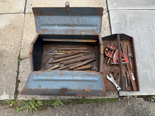 Vintage steel toolbox with - vintage,