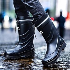 Men's Rain Boots Wellies Wellington Mid Calf Boots Waterproof Durable UK Size 8