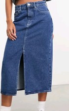 Womens ONLY Long Denim Skirt With Front Split Size M UK 10 NEW