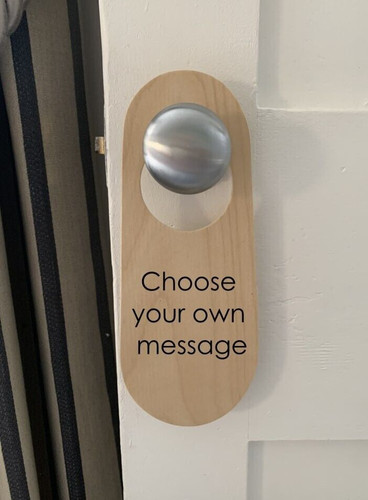 Wooden door handle sign - door,