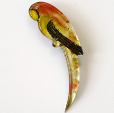 Vintage reverse painted lucite parrot brooch, 1930s 1940s, 8cm
