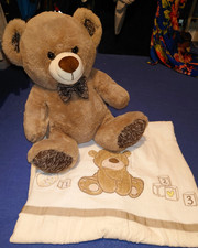 Baby Teddy Bear Bundle - Fleece Lined Blanket with Matching Large Teddy Bear 