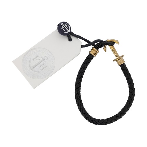 Black leather anchor bracelet - black,