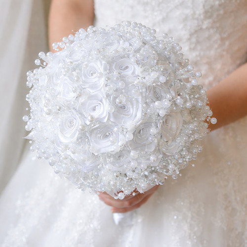 Kanzashi white satin roses - satin,
