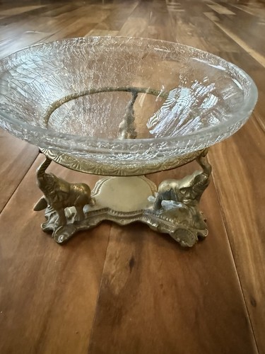 Vtg pedestal crackle glass - vtg,