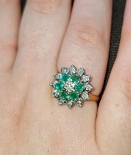 9 Carat Gold Diamond and Emerald Cluster Ring Size 52 (L1/2) 9ct Gold