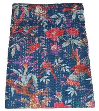 Handmade Cotton Vintage Bed Runner Bird Blanket Twin Kantha Quilt Boho Bedspread