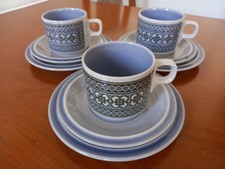 Vintage Blue X3 Cups Saucers Plates Hornsea Tapestry Great Condition 1970s