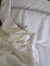 Vintage French Linen Mix Sheet 180x230cm Pulled Thread Work/Embroidery