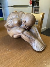 Vintage Weeping Buddha Wood Sculpture Yogi Man Figure