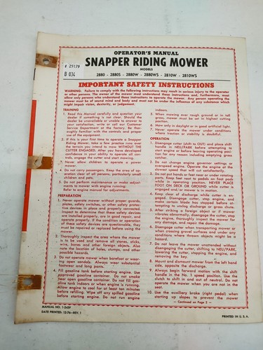 Snapper riding mower 2880 - snapper,