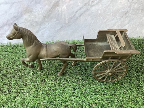Vintage brass horse pulling - brass,
